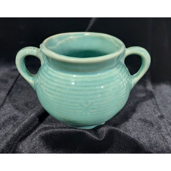 Shawnee MCM Made In USA Creamer & Sugar Bowl Snowflake Turquoise Blue Star Burst - Picture 3 of 15